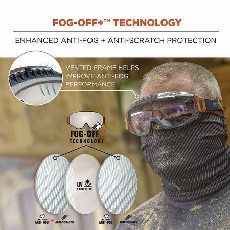 Ergodyne Skullerz MODI OTG Anti-Scratch and Enhanced Anti-Fog Safety Goggles with Neoprene Strap, Clear Lens 60302